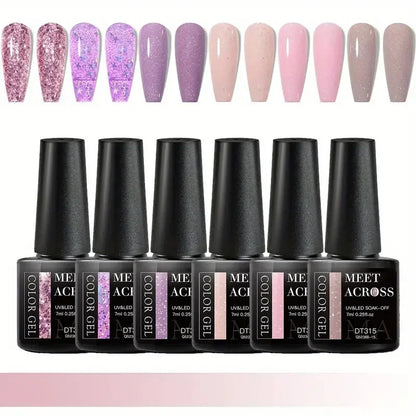 MEET ACROSS 6Pcs Gel Nail Polish Set Pink Red Green Macaron Color Manicure Kit For Nails UV Gel Nail Art Varnish Nail Supplies