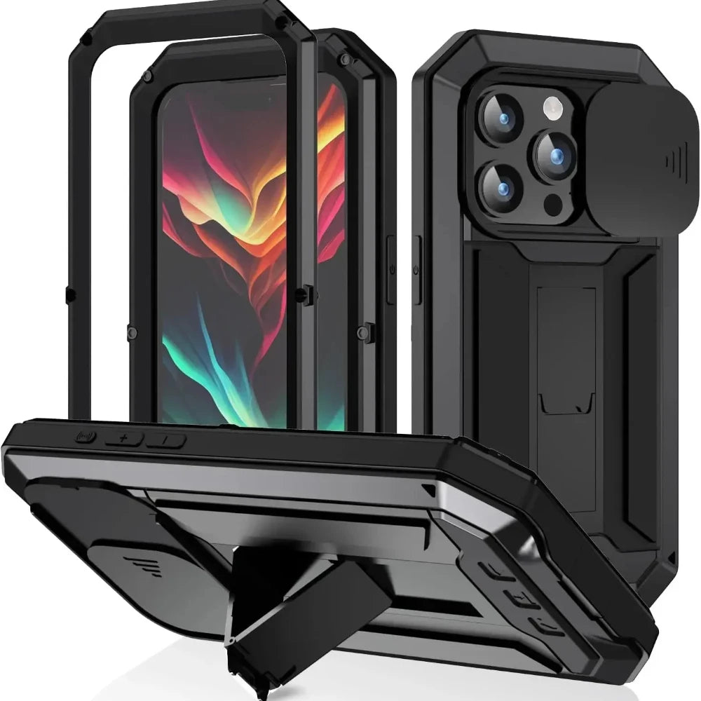 Heavy Duty Rugged Metal Case for iPhone, Case for iPhone 16 15, 14, 13 Pro Max, Screw Military Shockproof Cover with Screen Ca