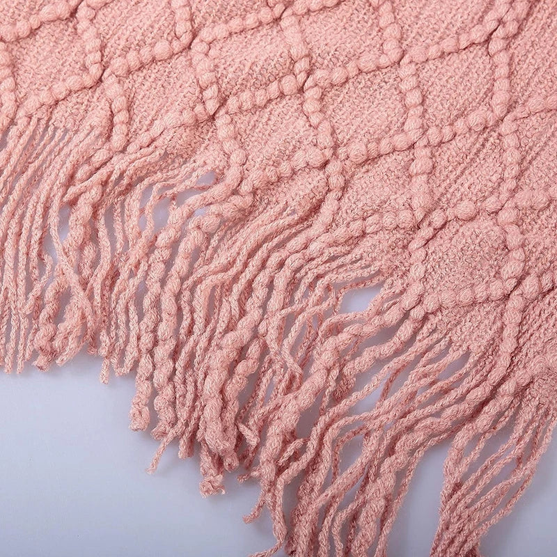 Khaki Gift Knitted Blanket with Tassels Chunky Vintage Luxury Farmhouse Throw Bedspread Oversized Blanket Cover Manta Para Sofá
