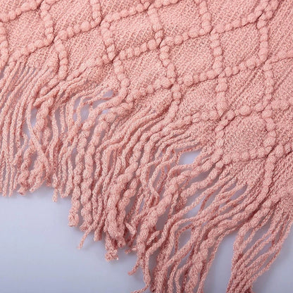 Khaki Gift Knitted Blanket with Tassels Chunky Vintage Luxury Farmhouse Throw Bedspread Oversized Blanket Cover Manta Para Sofá