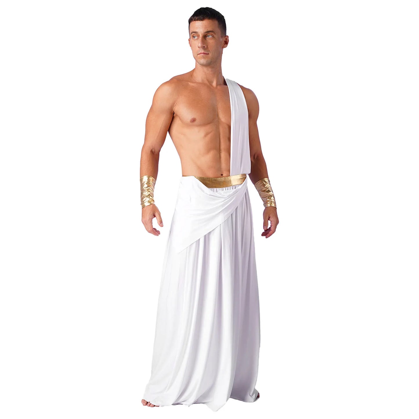 Mens Ancient Greek God Toga Gladiator Costumes Roman Emperor One Shoulder Sleeveless Robe Halloween Medieval Warrior Outfits
