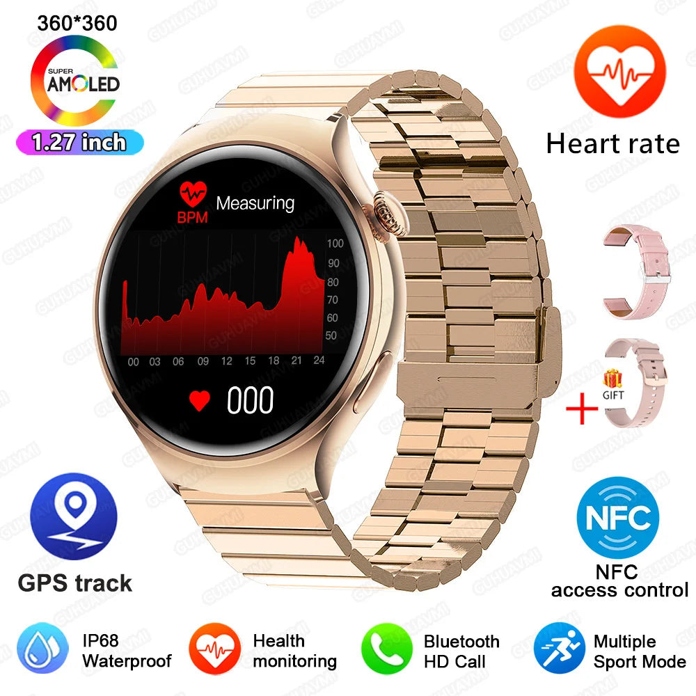 GUHUAVMI Smart Watch Women GPS Trajectory Heart Rate Blood Pressure NFC Bluetooth Call 1.27inch AMLOED Smartwatches Ladies