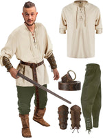 Retro Vintage Medieval Renaissance Pants Outfits Waist Belt Shirt Arm Guards Pirate Men's Cosplay Costume Halloween