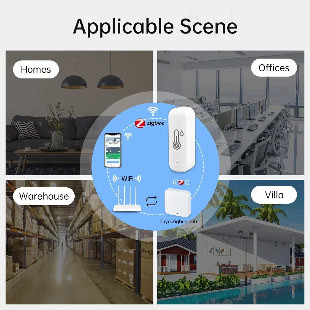 Support Tuya Zigbee Temperature Humidity Sensor Smart Home Device Compatible with Google Home Alexa for Environmental Monitoring