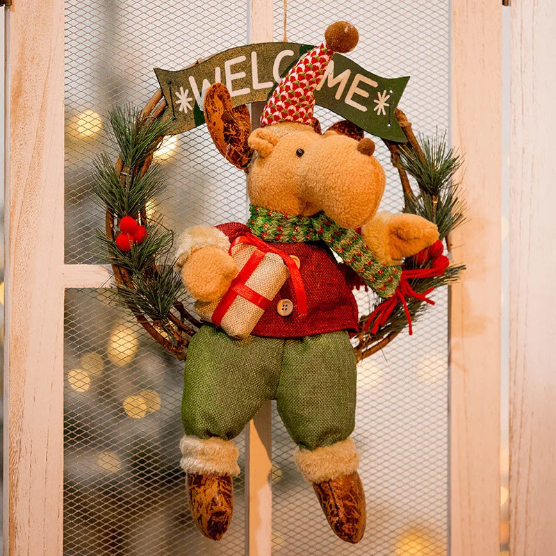Christmas Decorations Christmas Snowman Old Man Elk Rattan Circle Pendant Props and Supplies Home Decoration Accessories