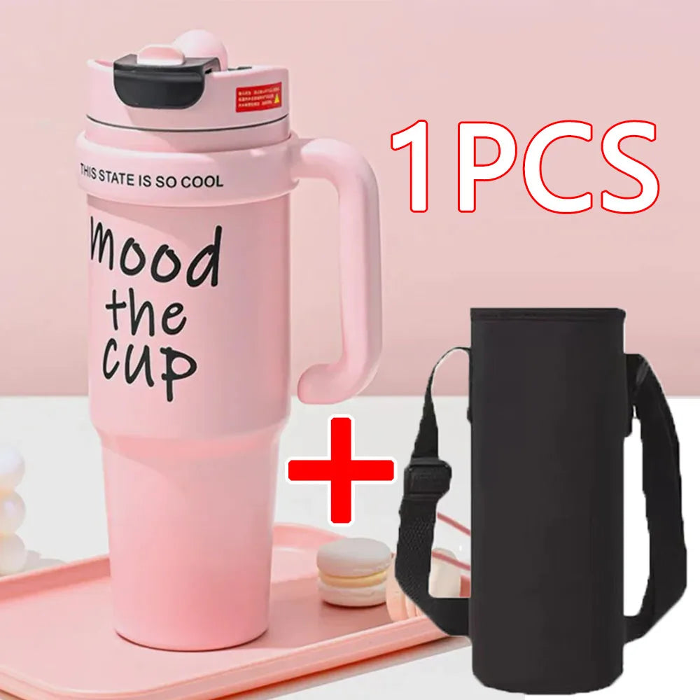 1000ML Thermal Water Bottle 32oz Large Capacity With Straw Stainless Steel Thermos Bottle Cold and Hot Thermos Cup