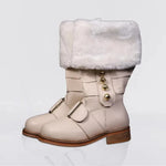 Christmas Santa Claus Boots Men Cosplay New Year Red Black Leather Shoes White Plush Cuffs Foot Halloween Xmas Winter Boots