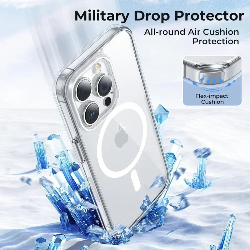 Magnetic Original Clear Case For iPhone 16 15 14 13 12 11 Pro Max Plus mini XS XR Funda For Magsafe Silicone Transparent Cover