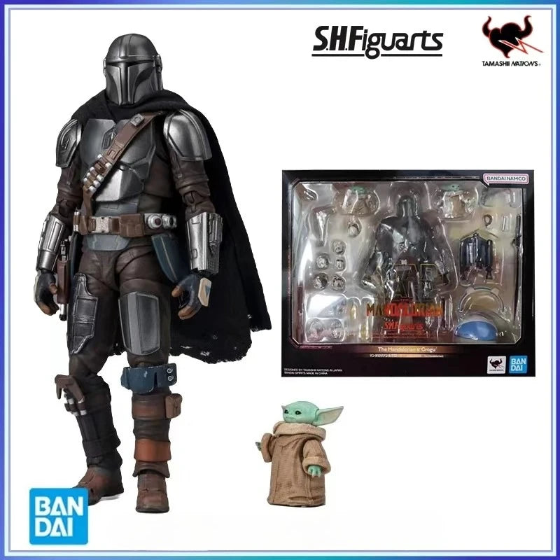 In Stock Genuine Bandai S.H.Figuarts SHF Star Wars The Mandalorian Grogu Mandalorian Darksaber Anime Action Figure Model Toys