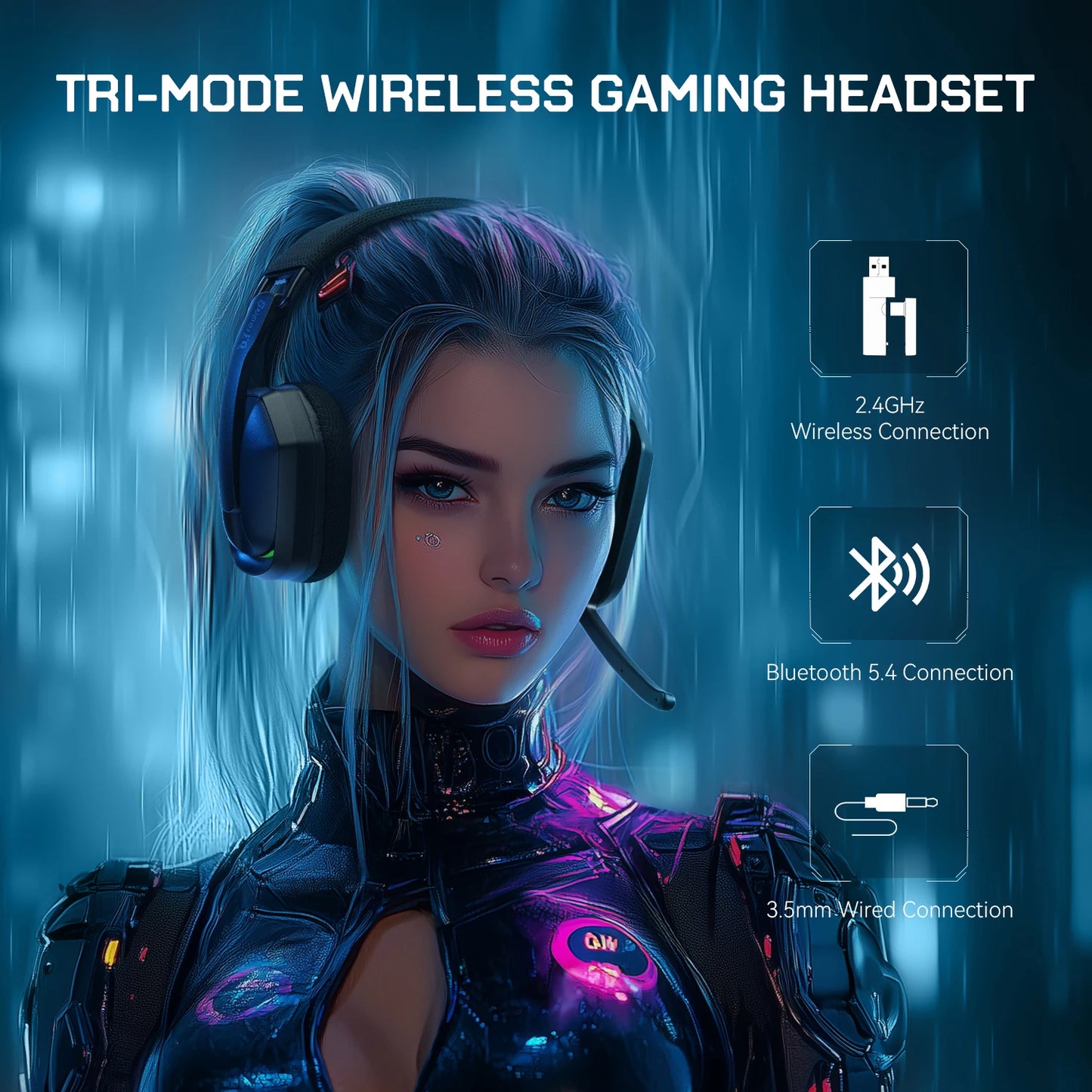 Oneodio G19BT 2.4G Wireless Gaming Headset With Mic USB/type C Transmitter Over-Ear RGB Headphones for PS5/PS4/PC /phone