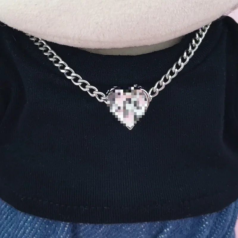 for 17CM Labubu Doll Accessories Mini Diy Hearts Shape Necklace Dress Up Plush Toy Cross Necklace Dollhouse Hanging Neck Pendant