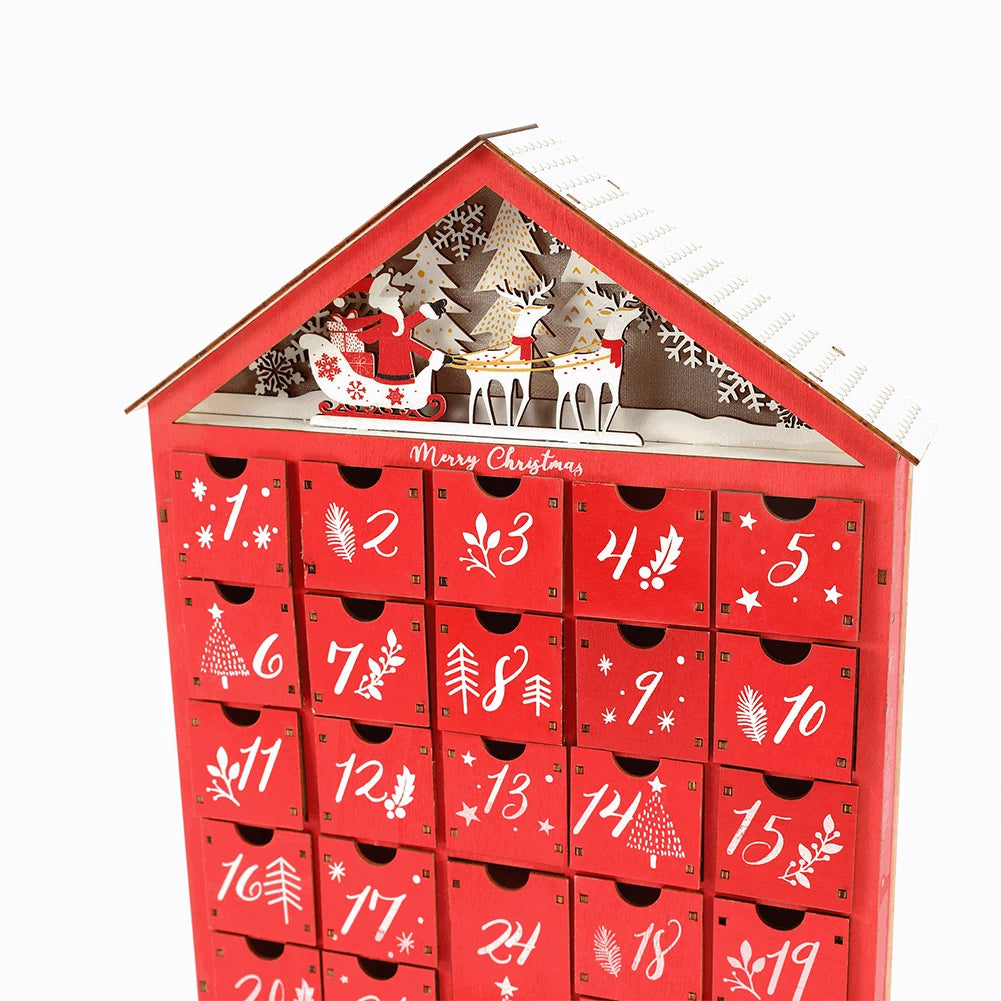 Red House Christmas Wooden Advent Calendar With 24 Storage Drawers Countdown To Christmas Decoration Candy Storage Box