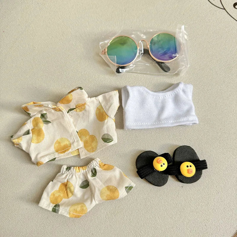 1 Set Hawaii Original Luxury Clothes for Labubu V1 V2 Cute Shark Duck Shoes Shirt Pants Glasses Beach Clothes Suit for Labubu