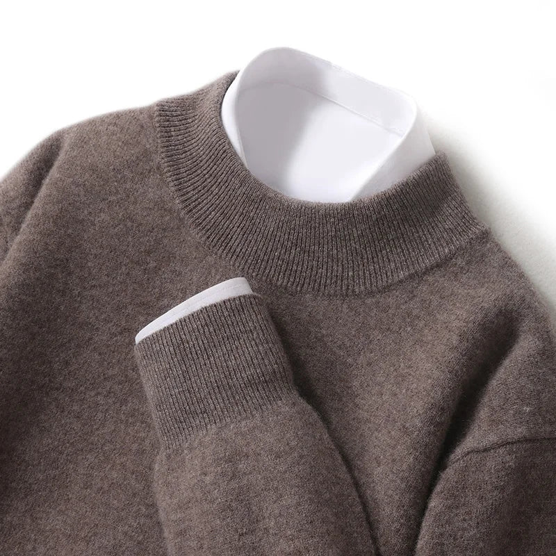 100% Pure Wool Sweater For Men, Half High Neck Knitted Pullover, Long Sleeved Casual Autumn Winter Thick High-End Sweater Warmth