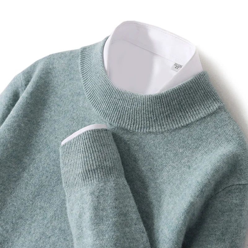 100% Pure Wool Sweater For Men, Half High Neck Knitted Pullover, Long Sleeved Casual Autumn Winter Thick High-End Sweater Warmth