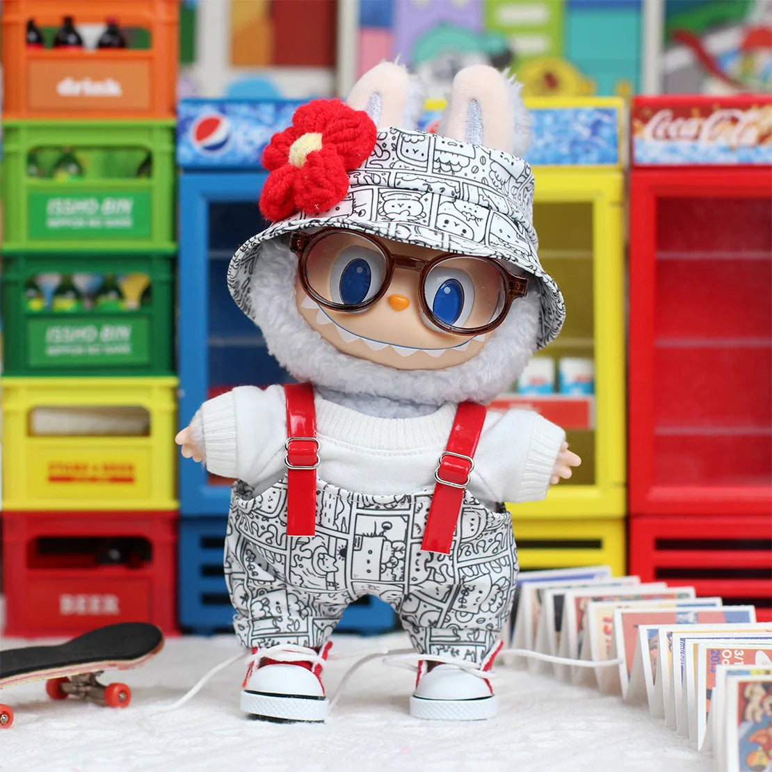 For 3rd Gen 17cm Labubu Trend Clothes Pendant Sitting Party Graffiti Strap Pants Hat Labubu Retro Clothes