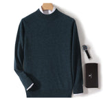 100% Pure Wool Sweater For Men, Half High Neck Knitted Pullover, Long Sleeved Casual Autumn Winter Thick High-End Sweater Warmth