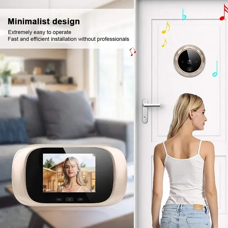 2.8-inch Video Doorbell LCD Screen Digital Doorbell Monitor with Surveillance Camera Display Outdoor Motion Detection Eye